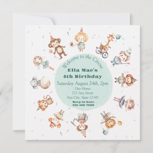  Circus Verjaardagsuitnodiging Kaart (Voorkant)