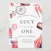 Circus verjaardagsuitnodiging voor meisjes kaart (Voorkant / Achterkant)