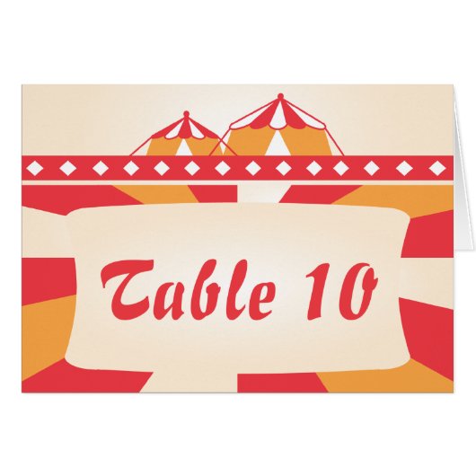 Circus Wedding Table Number Kaart - Rood en Sinaas (Voorkant Horizontaal)