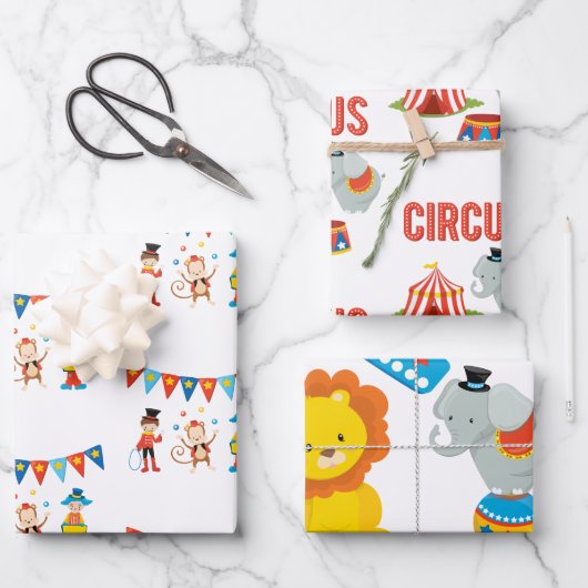 Circus Wrapping Paper Flat Sheet Set van 3 (Voorkant)