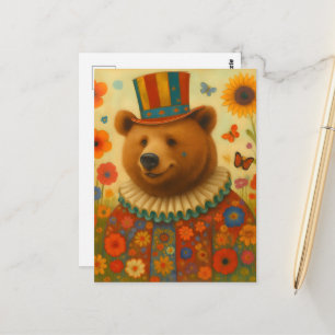 Circusbeer in bloemen briefkaart