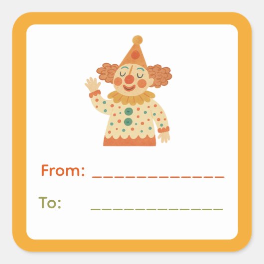 Circusclown-cadeaubelletje Vierkante Sticker (Voorkant)