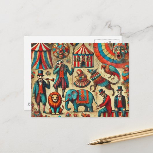 circusdieren collage briefkaart (Voorkant / Achterkant in situ)