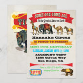  circusdieren verjaardagsfeestjes kaart (Voorkant / Achterkant)