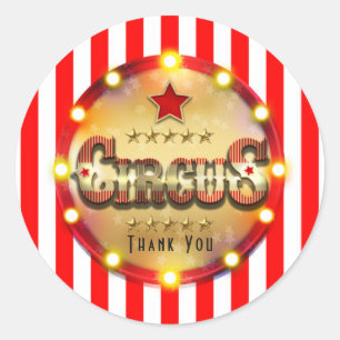 Circusfeest evenement rood wit goud gestreepte fav ronde sticker