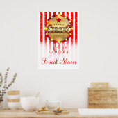 Circusfeest Rood Wit Goud Gestreept Banner Poster (Keuken)