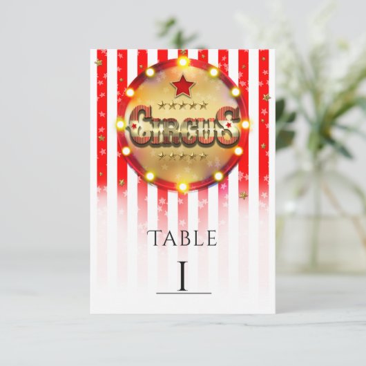 Circusfeest Rood Wit Goud Gestreept Tafelnummer (Staand voorkant)