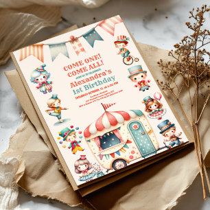 Circusfeest voor 1e verjaardag kaart