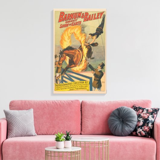 Circuspaard springt door een vlammende hoepel canvas afdruk (Insitu (Woonkamer))