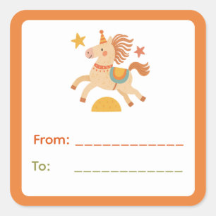Circuspony Cadeau-etiket Vierkante Sticker