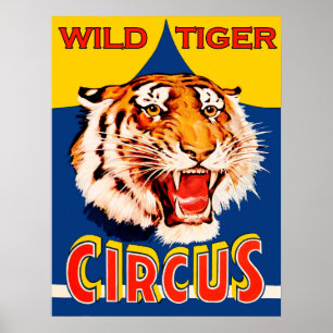 Circusshow, wilde tijger, vintage poster