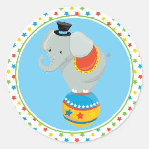 Circusthema   Olifant op Circus Ball Ronde Sticker
