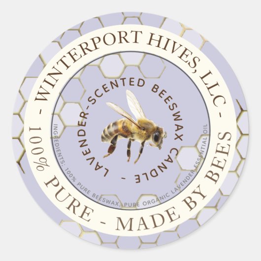 Cire d'abeille Étiquette bougie avec abeille lavan (Devant)