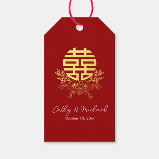 Cirkel dubbel geluk bloem chinese bruiloft cadeaulabel (Voorkant)