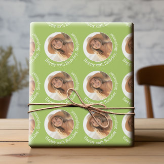 Cirkel één Foto met Birthday Greeting - Groen Cadeaupapier