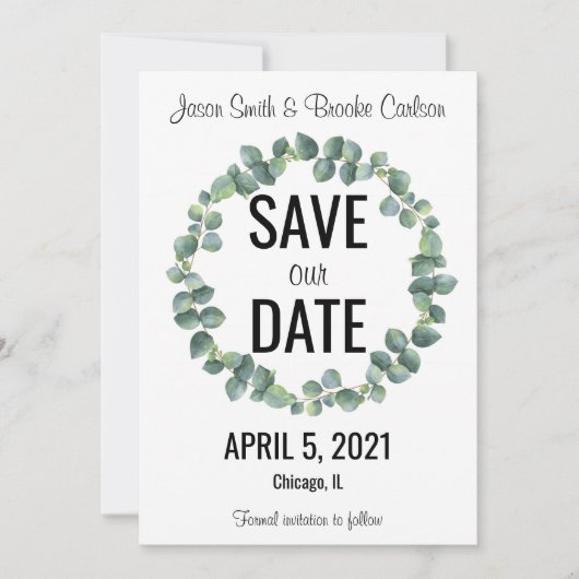 Cirkel Eucalyptus "Save our Date"-Kaarten Kaart (Voorkant)