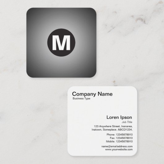 Cirkel Spot Monogram - Gradiënt - Wit tot Zwart Vierkante Visitekaartje (Voorkant / Achterkant)