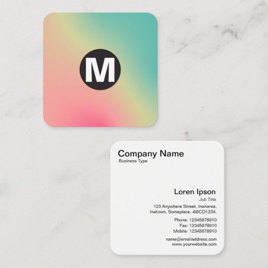 Cirkel Spot Monogram - Zachte Gradiënten Square Bu Vierkante Visitekaartje (Voorkant / Achterkant)
