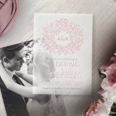 Cirkel van bladeren monogram roze bruiloft vellum uitnodigingen