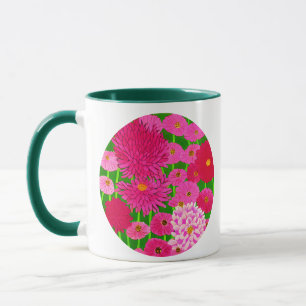 Cirkel van bloemen, Fuchsia Pink Chrysanthemums Mok