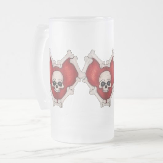 Cirkel van gothisch rood, met Botten en schedels Matglas Bierpul (Voorkant links)
