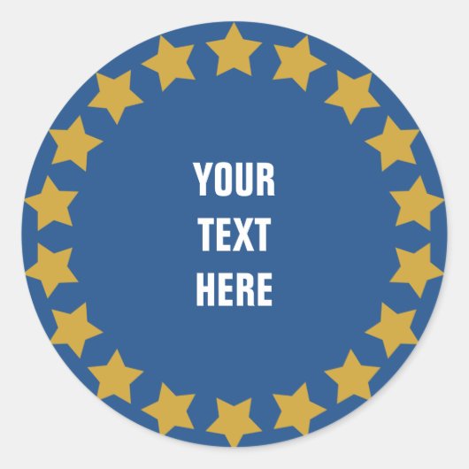 Cirkel van gouden sterren aangepaste tekst & achte ronde sticker (Voorkant)
