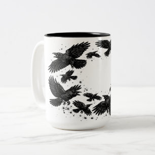 Cirkel van raven – Geïllustreerd met bezeten inkt Tweekleurige Koffiemok