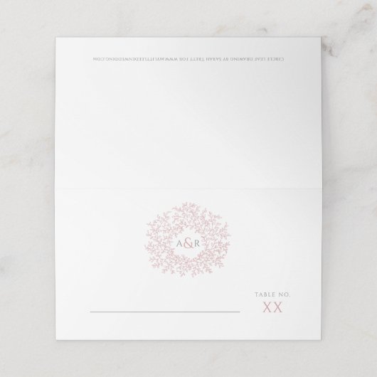Cirkel van roze bladeren tekenmonogram bruiloft (Buitenkant ongevouwen)