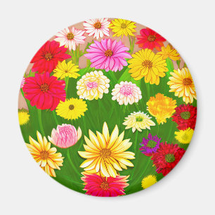Cirkel van wilde bloemen, rood en geel magneet