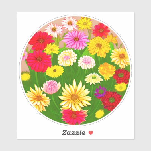 Cirkel van wilde bloemen, rood en geel sticker (Vel)