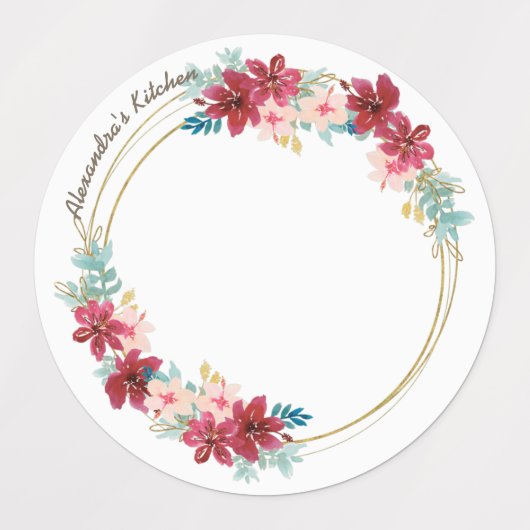 Cirkel Waterdicht Label met Gouden Krans & Bloemen (Design 1)