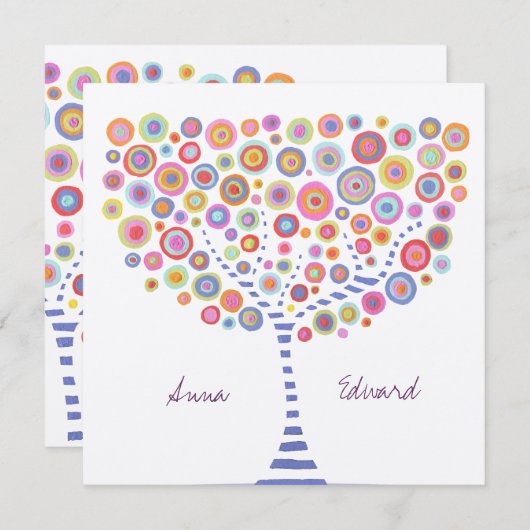 Cirkelboom Retro Aangepaste bruiloft-uitnodiging Kaart (Voorkant / Achterkant)