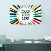 Cirkelkleurige potloden / krayonen + uw ideeën spandoek (Beurs)