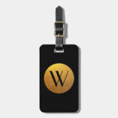Cirkelmonogram zwart en goudolie-effect bagagelabel (Voorkant verticaal)