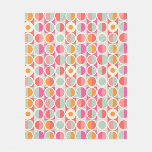 Cirkelpatroon Hot Pink Retro Fleece Deken (Voorkant)