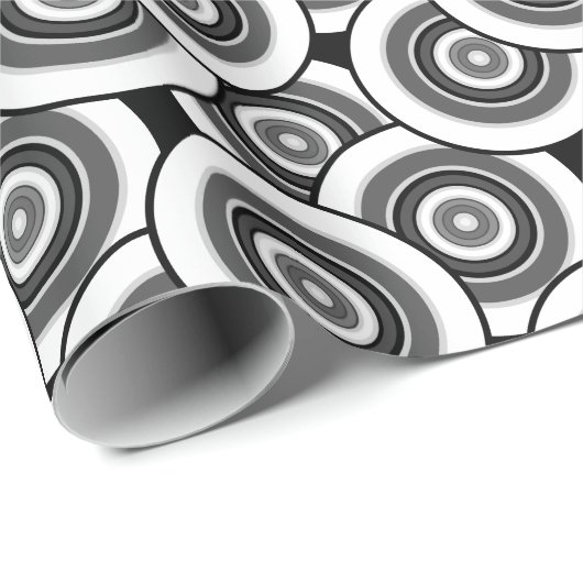 Cirkels en ringen geometrisch zwart-wit patroon cadeaupapier (Rol Hoek)