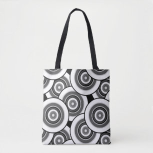 Cirkels en ringen geometrisch zwart-wit patroon draagtas