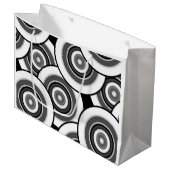 Cirkels en ringen geometrisch zwart-wit patroon groot cadeauzakje (Voorkant Gekanteld)