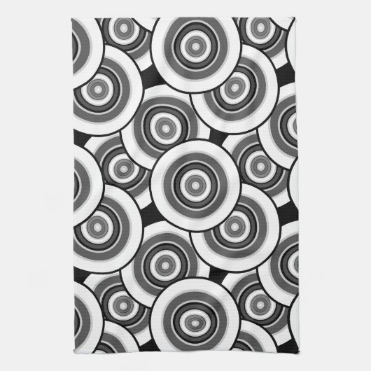 Cirkels en ringen geometrisch zwart-wit patroon theedoek (Verticaal)