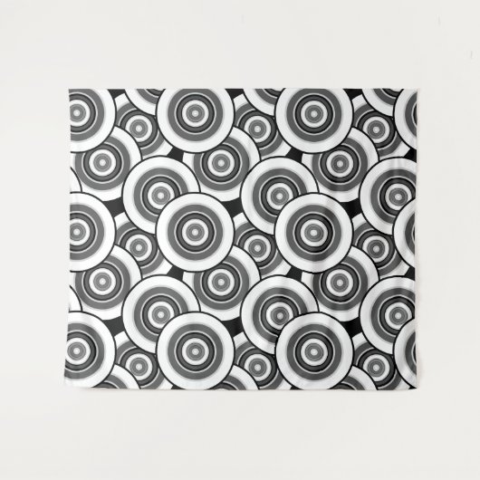 Cirkels en ringen geometrisch zwart-wit patroon wandkleed (Voorkant (horizontaal))