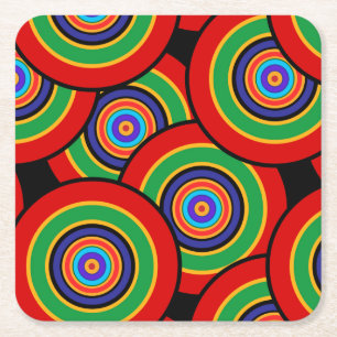 Cirkels en ringen retro vierkante kartonnen onderzetter