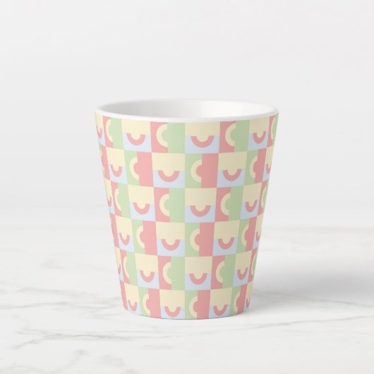 Cirkels in geel en roze latte mok (Voorkant)