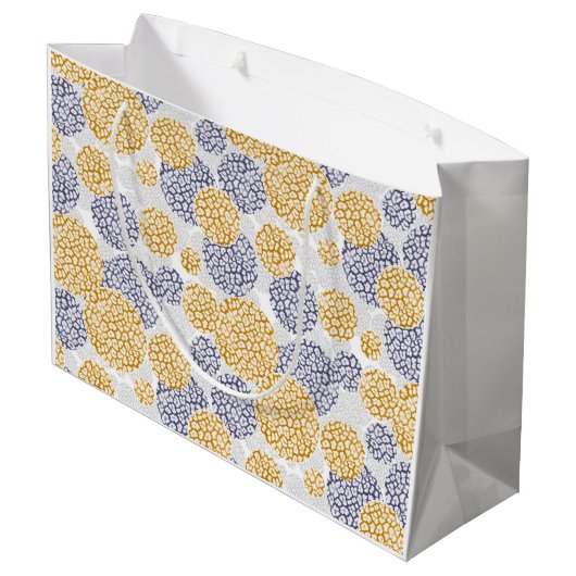 Cirkels met een gele en blauwe luipaardhuidsprint groot cadeauzakje (Achterkant Gekanteld)