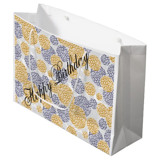 Cirkels met een gele en blauwe luipaardhuidsprint groot cadeauzakje (Voorkant Gekanteld)