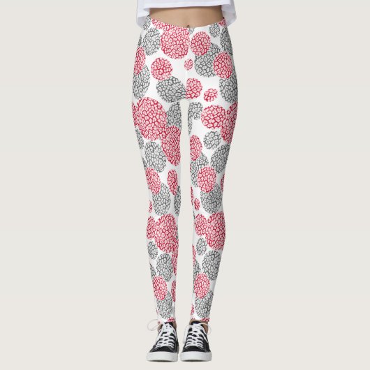Cirkels met grijze en rode luipaardhuidsprint leggings (Voorkant)