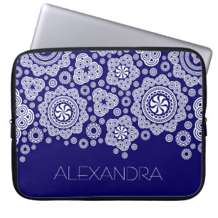  cirkels met witte en blauwe retro-monogram laptop sleeve