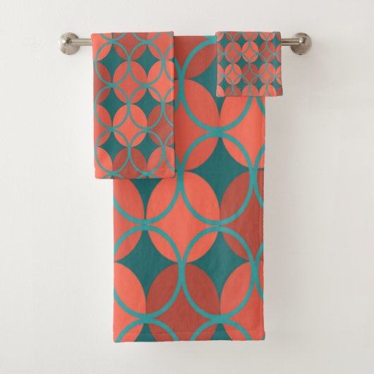 Cirkels op cirkels - Oranje, Blauwgroen Bad Handdoek (Insitu)