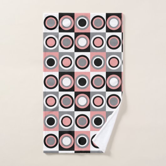 Cirkels roze grijs wit retro patroon bad handdoek (Handdoek)