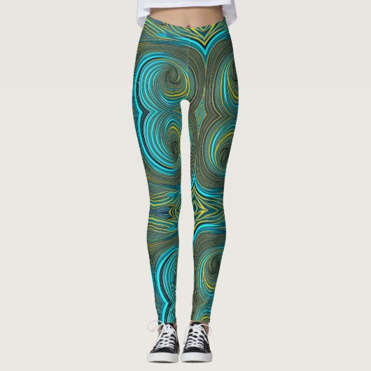 Cirkels van Zwart Turquoise Groen goud Leggings (Voorkant)