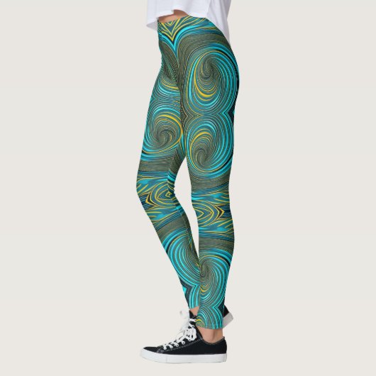 Cirkels van Zwart Turquoise Groen goud Leggings (Links)